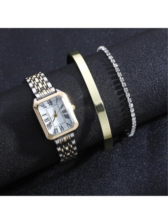 Women\'s Gold Silver Jewelry Stainless Steel Diamond Bangle Bracelets Set Watch main image 5